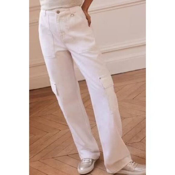 Mint Velvet Cargo Wide Leg Jeans Denim Pants Women Size 4R NWT Ivory - Picture 1 of 16